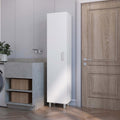 Clarno Tall Storage Cabinet, Single Door With Broom Hangers White Mdf Engineered Wood