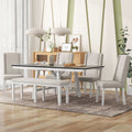 6 Piece Classic Dining Table Set, Rectangular Extendable Dining Table With Two 12