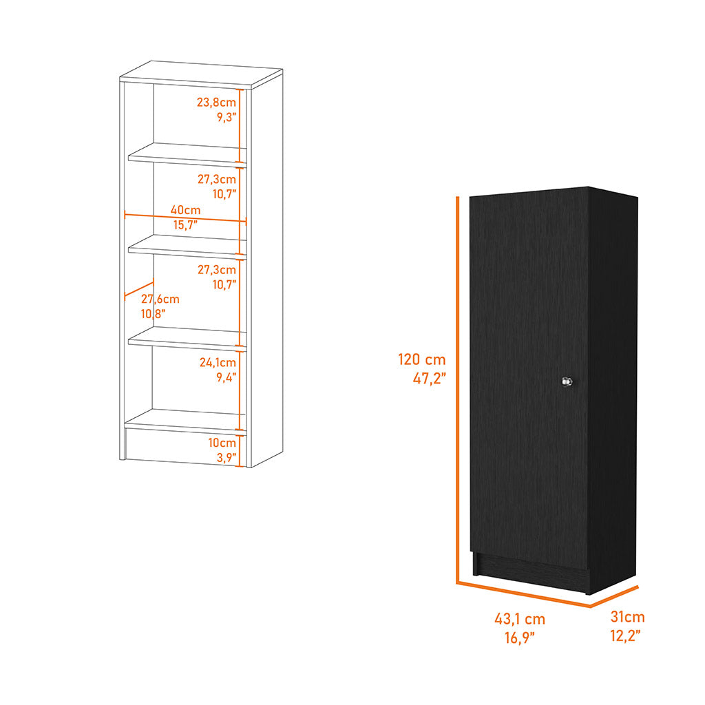 Miami Single Door Pantry, Four Shelves Black Primary Living Space Modern Mdf Shelves Included Engineered Wood