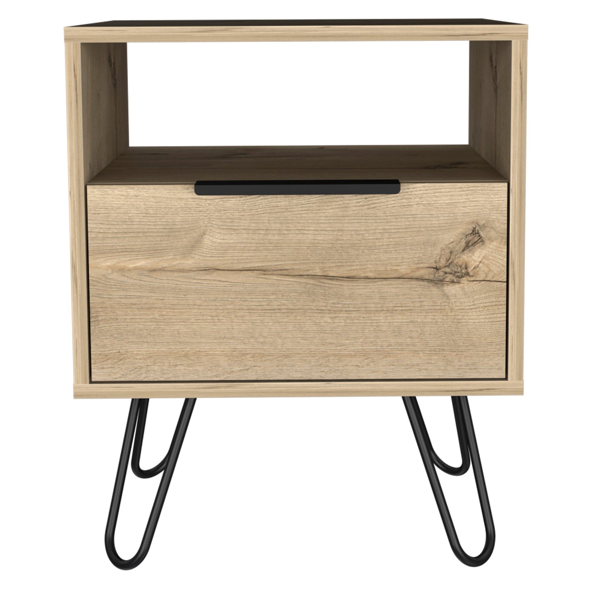 Vienna Nightstand, Shelves, Hairpin Legs Beige Mdf Engineered Wood