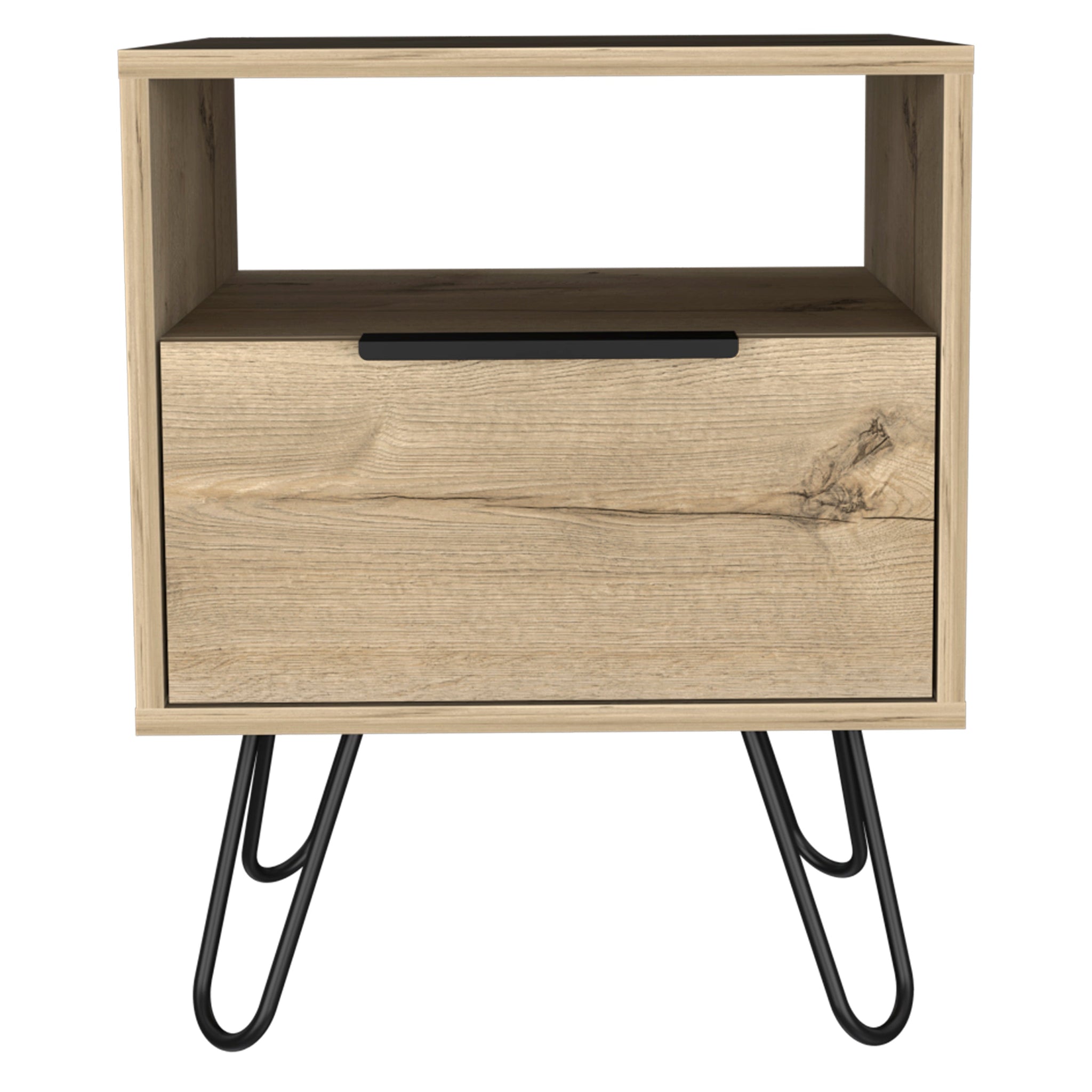 Vienna Nightstand, Shelves, Hairpin Legs Black Mdf Engineered Wood