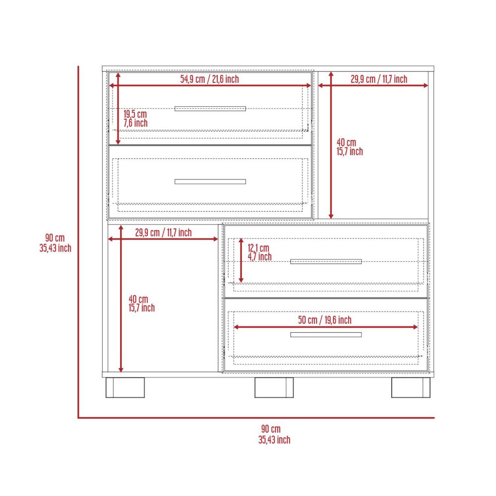 Sunflower Dresser, Four Drawers, Two Open Shelves White Mdf Engineered Wood