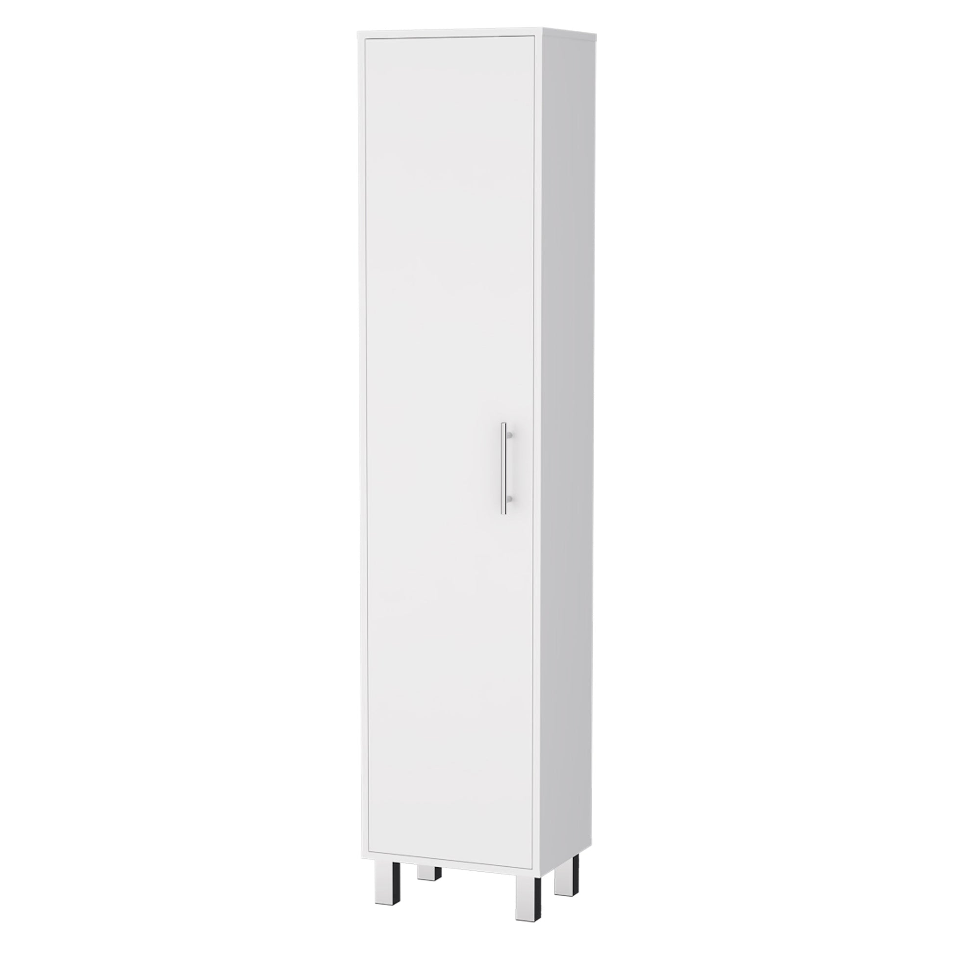 Lawen Tall Storage Cabinet, Single Door, 3 Broom Hangers White Mdf Engineered Wood