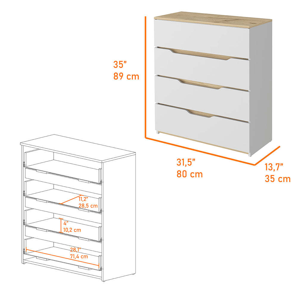 California Drawer Dresser, Four Spacious Drawers, Superior Top Multicolor Mdf Engineered Wood