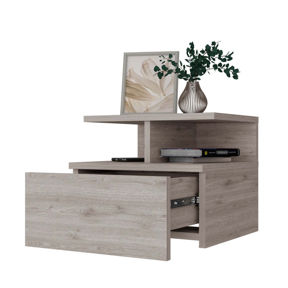 Augusta Floating Nightstand With 2 Tier Shelf And 1 Drawer Beige Mdf Engineered Wood