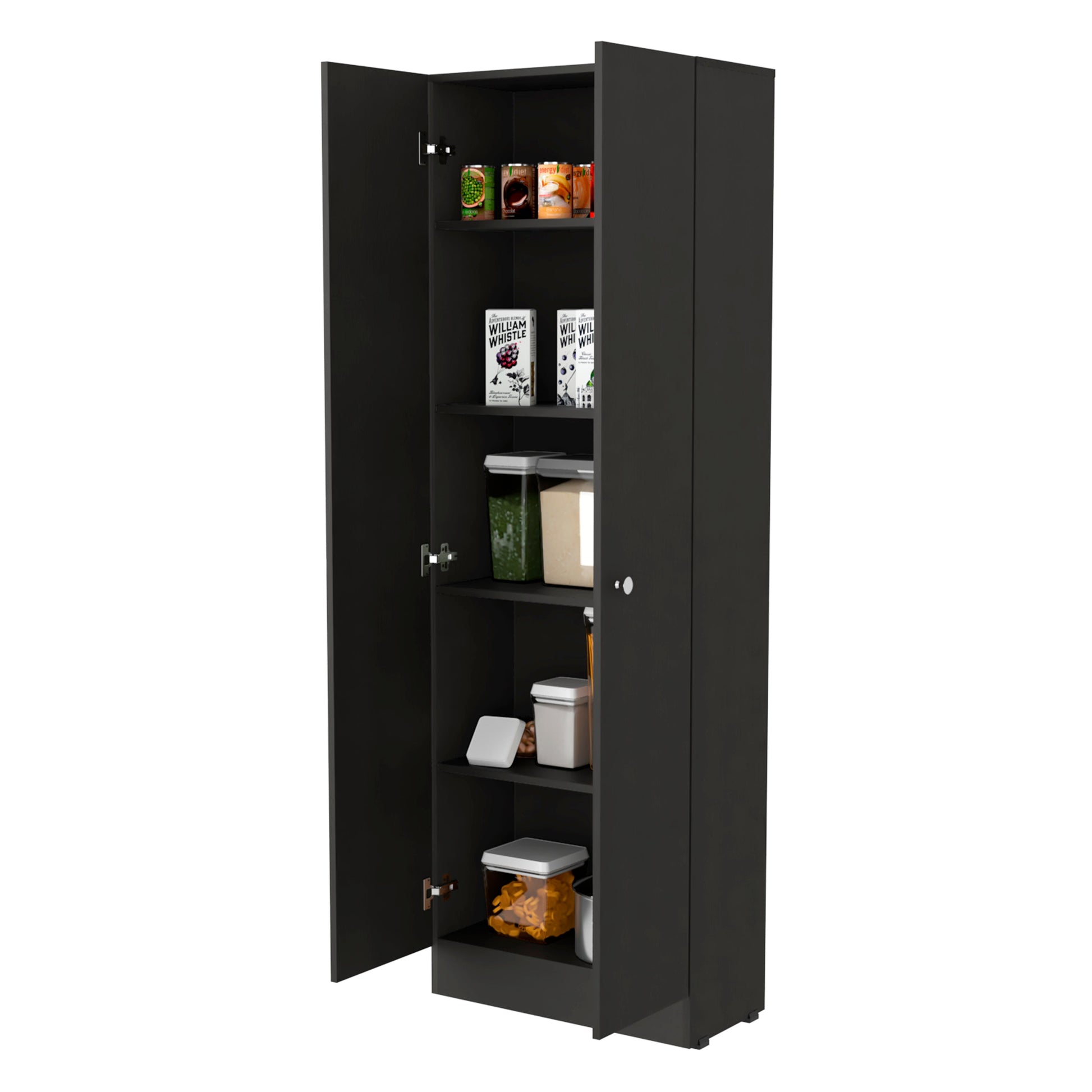 Virginia Double Door Storage Cabinet, Five Shelves Black Bedroom Modern Mdf Engineered Wood