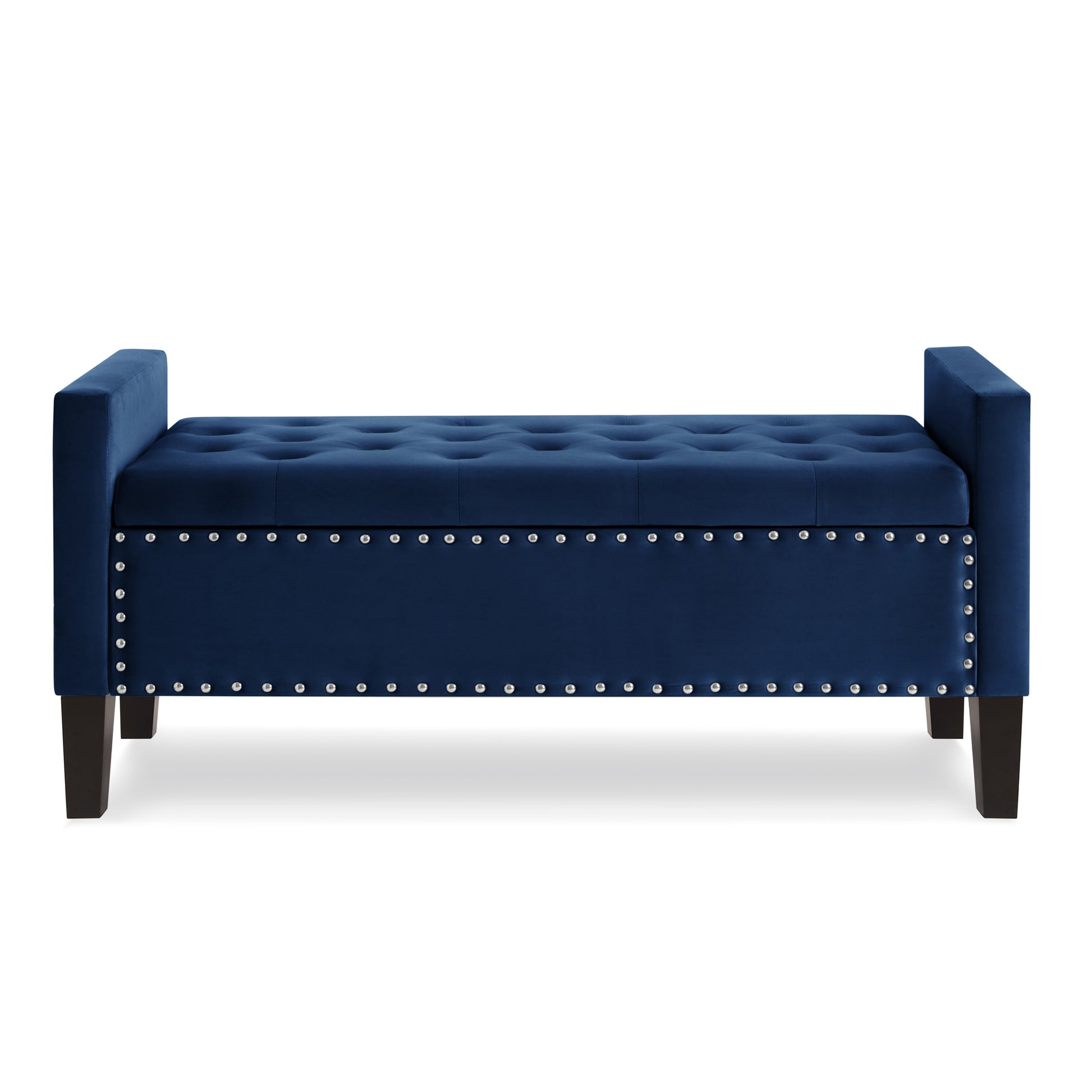 Upholstered Tufted Button Storage Bench With Nails Trim,Entryway Living Room Soft Padded Seat With Armrest,Bed Bench Navy Navy Velvet Modern Rubberwood Internal Storage Foam Velvet