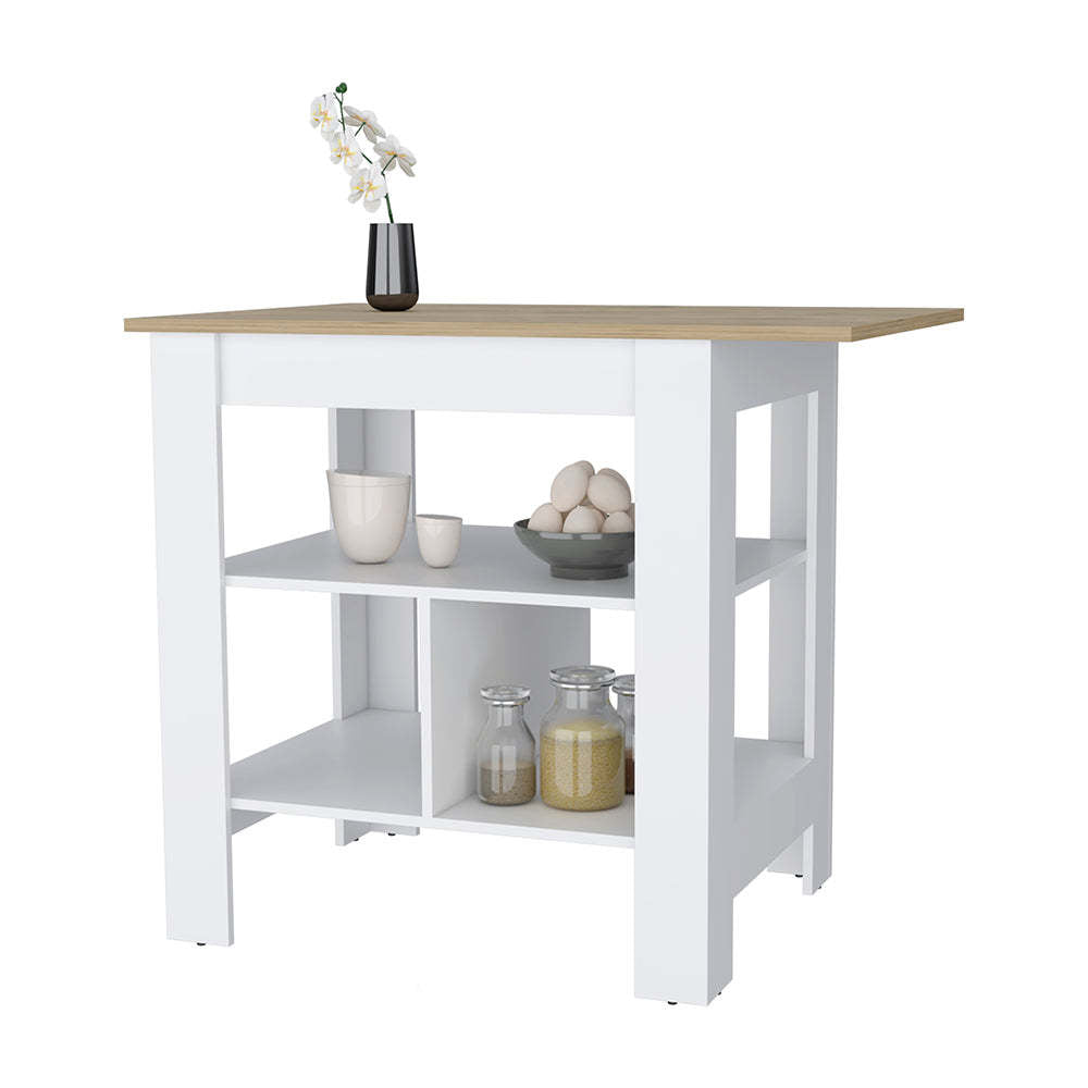 Lisbon Kitchen Island, 3 Tier Shelf And Large Workstation Multicolor Mdf Engineered Wood