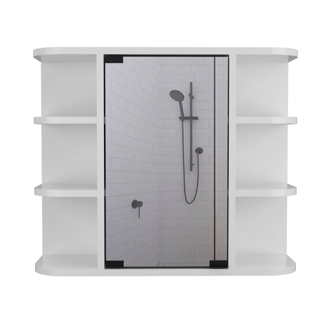 Valdez Medicine Cabinet With Six Shelves, Mirror Cabinet Black Mdf Engineered Wood