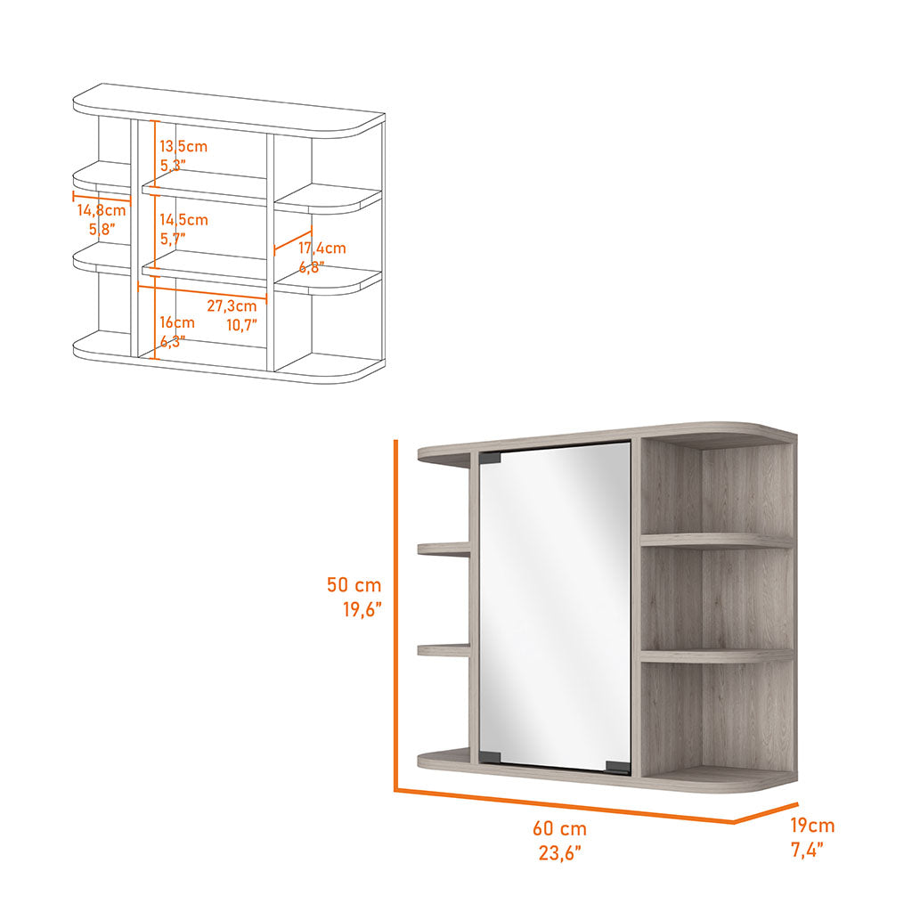 Valdez Medicine Cabinet With Six Shelves, Mirror Cabinet White Mdf Engineered Wood