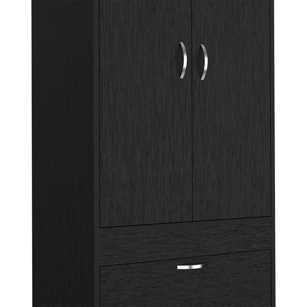 Alabama Armoire, One Large Cabinet, Two Drawers Black Mdf Engineered Wood