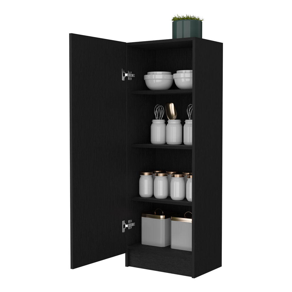 Miami Single Door Pantry, Four Shelves Black Primary Living Space Modern Mdf Shelves Included Engineered Wood