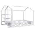 Full Size Wood House Bed With Fence And Detachable Storage Shelves, White Box Spring Not Required Full White Wood Bedroom Bed Frame Solid Wood Mdf