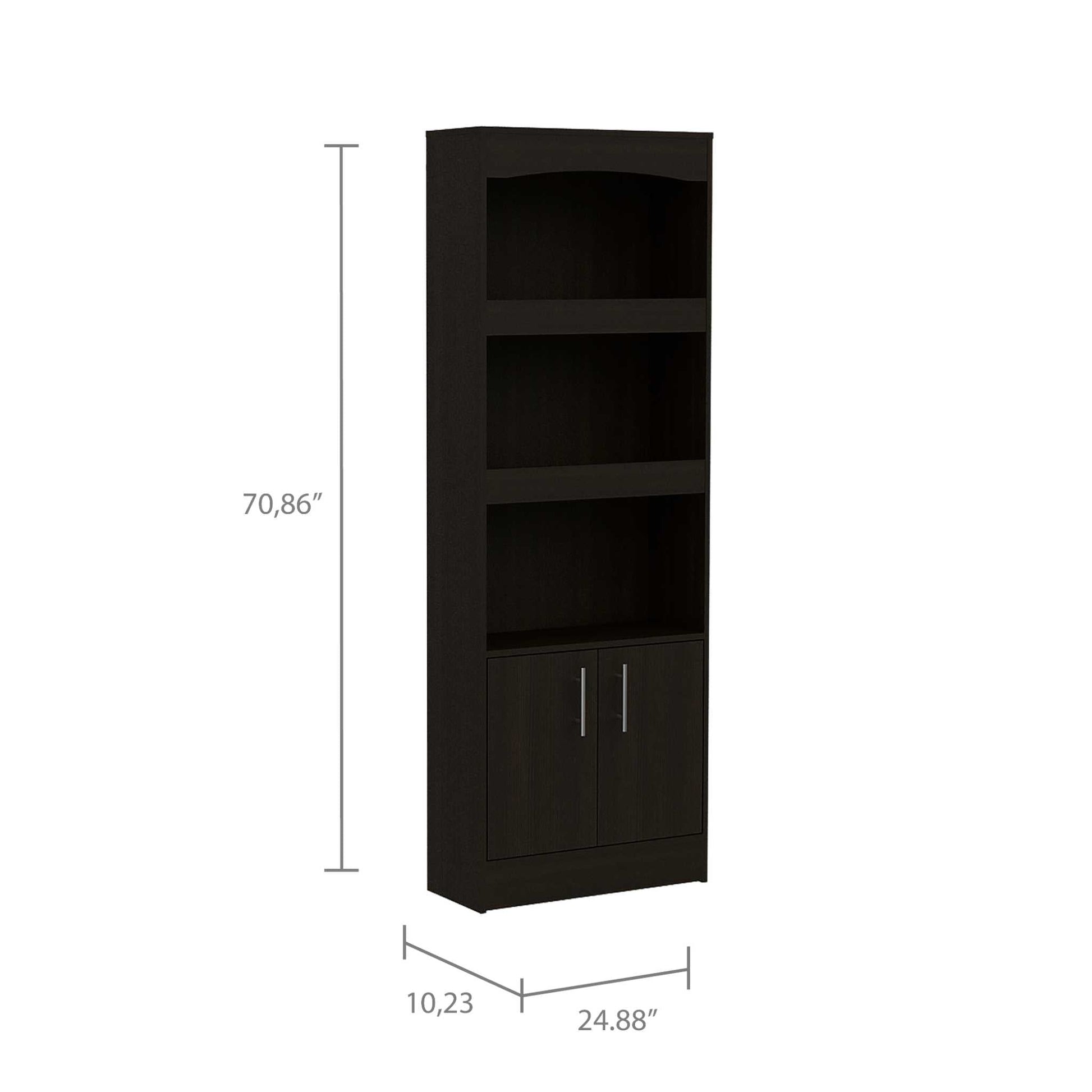 Durango Bookcase, Three Shelves, Double Door Cabinet 3 4 Shelves Black Primary Living Space Modern Mdf Engineered Wood