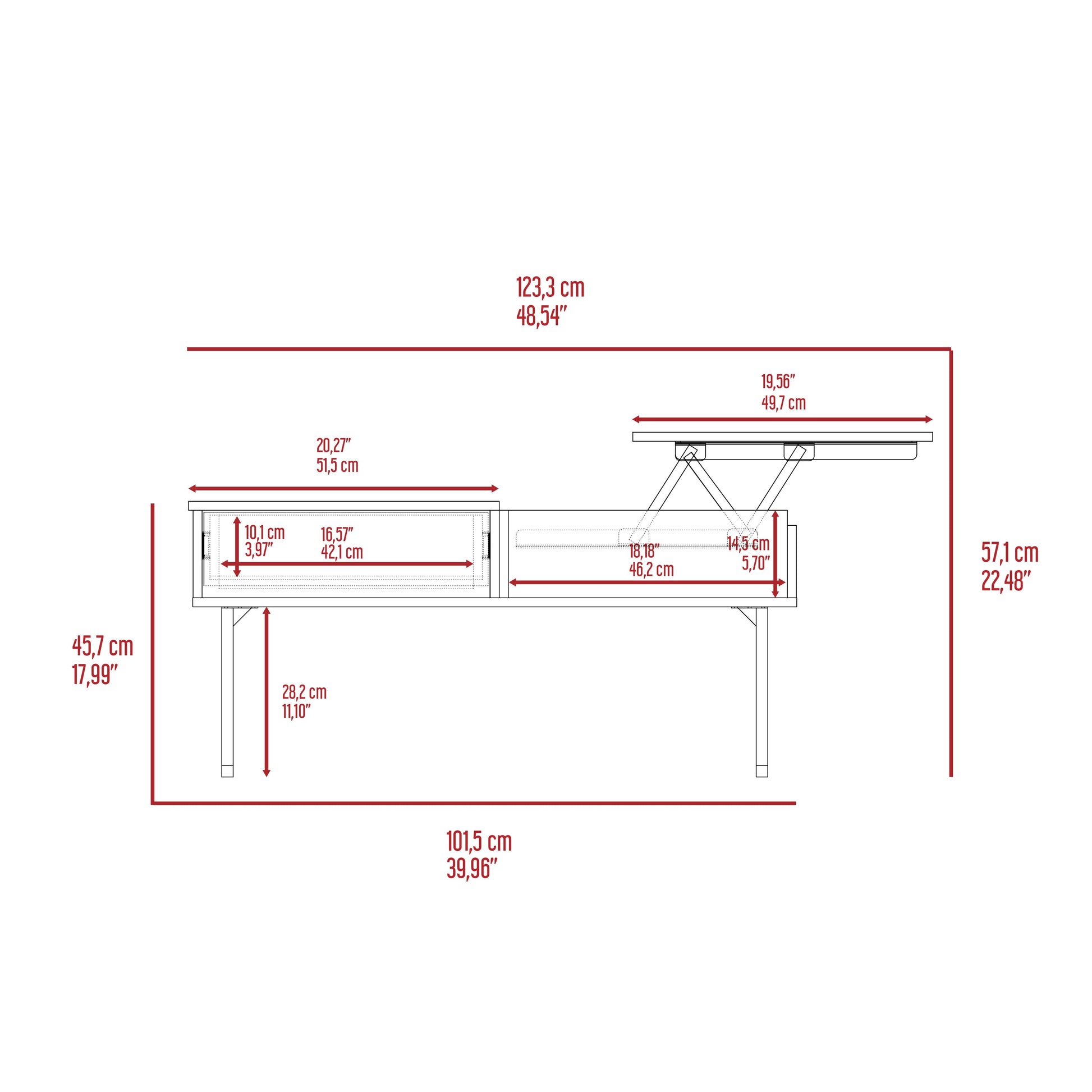 Hamilton, Liftable Top Coffee Table, One Drawer Brown Mdf Engineered Wood