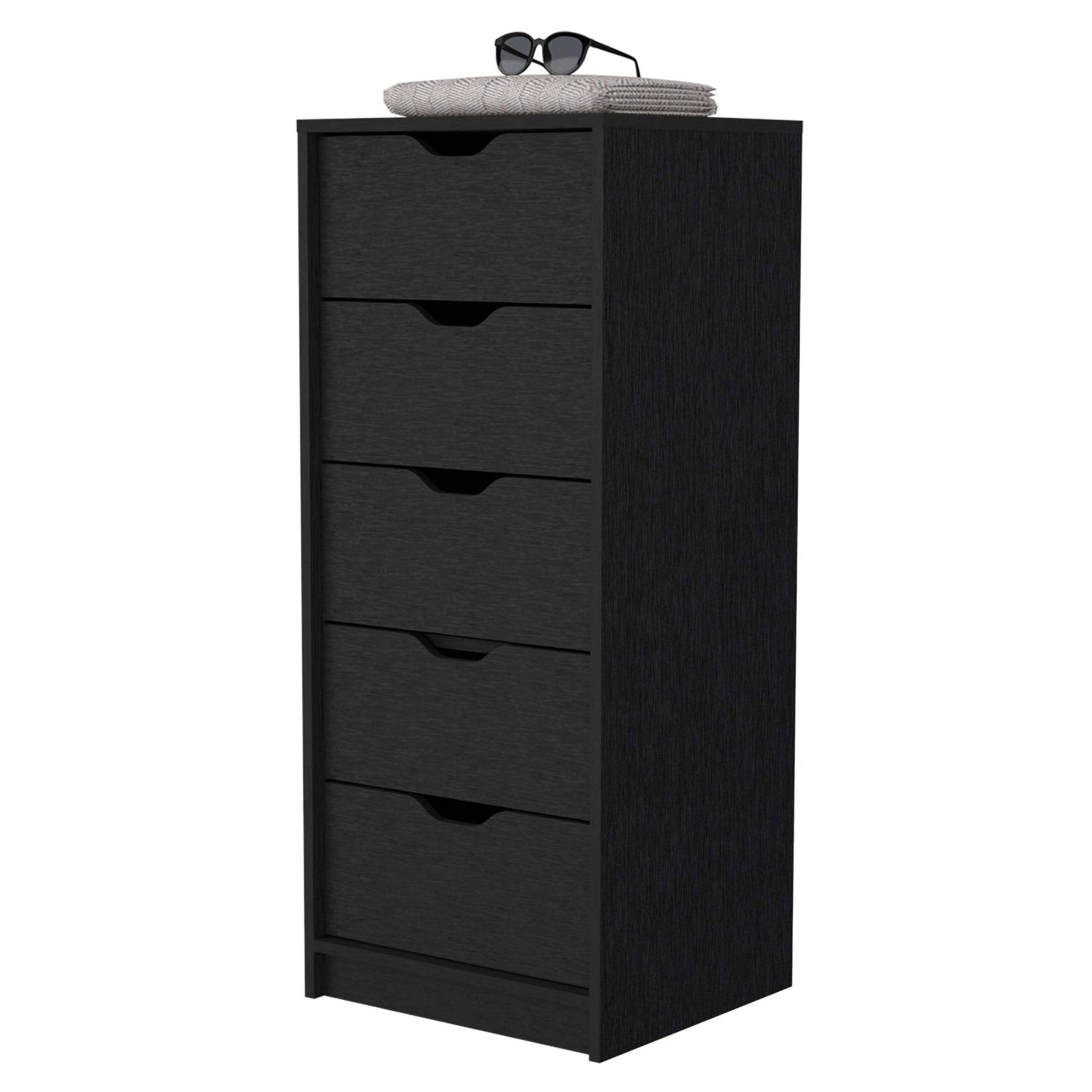 Dillon 5 Narrow Drawer Dresser, Tall Chest Of Drawers Black Mdf Engineered Wood