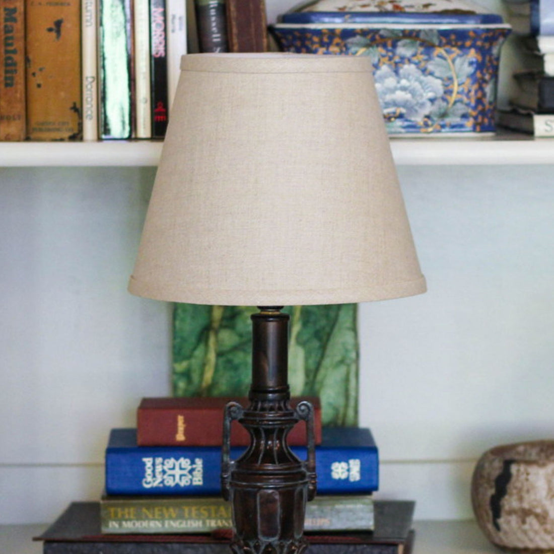 Slant Empire Hardback Lampshade With Bulb Clip, Heather Gray Linen