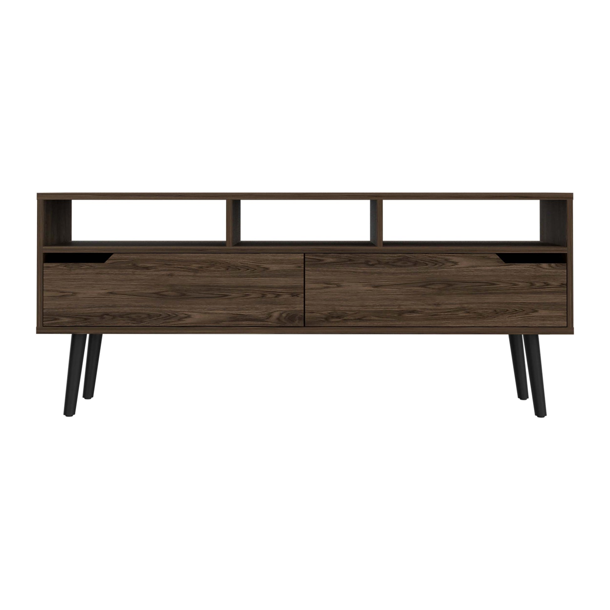 Hamburg Tv Stand For Tv S Up 60", Four Legs, Three Open Shelves Brown Primary Living Space 50 59 Inches 50 59 Inches Contemporary 60 Inches Melamine Engineered Wood