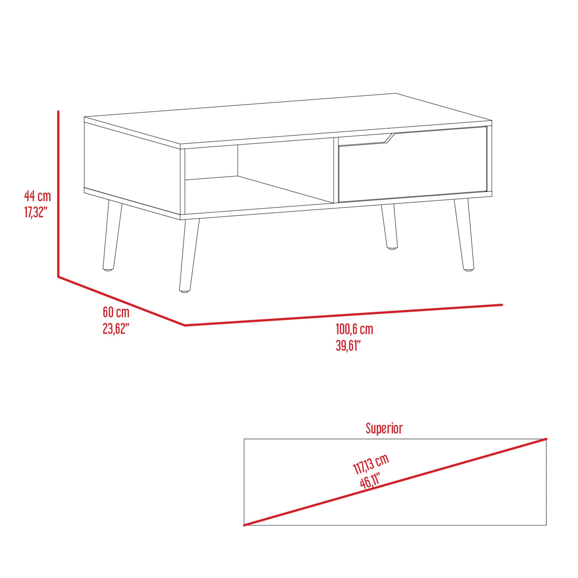 Hamburg Coffee Table, One Open Shelf, One Drawer Brown Mdf Engineered Wood