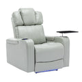 Pu Leather Power Recliner Individual Seat Home Theater Recliner With Cooling Cup Holder, Bluetooth Speaker, Led Lights, Usb Ports, Tray Table, Arm Storage For Living Room, Grey Grey Foam Pu