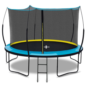 Yc 12Ft Recreational Trampolines With Enclosure For Kids And Adults With Patented Fiberglass Poles Pumpkin Blue Blue Steel