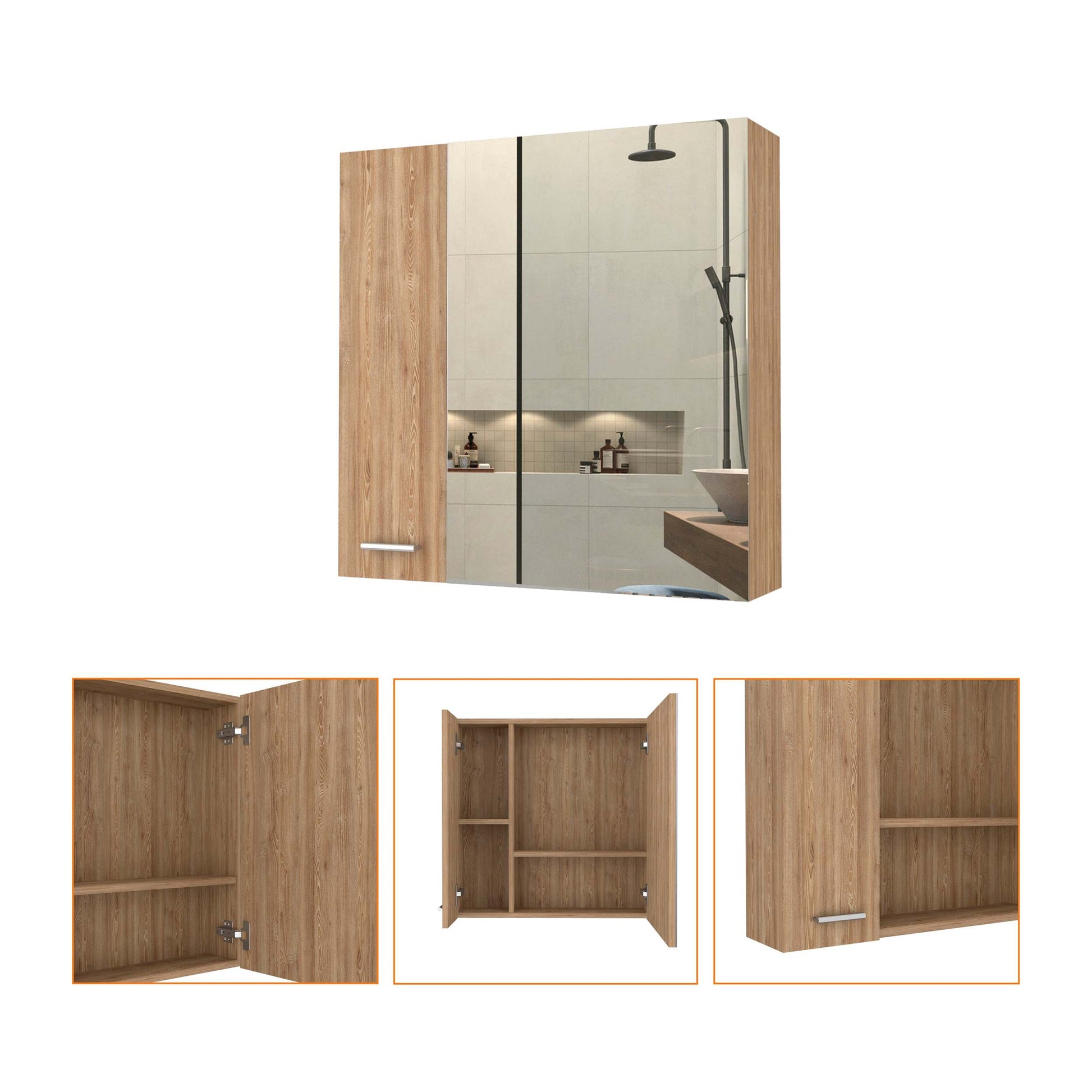 Kenya Medicine Cabinet, Mirror, Double Door, Four Interior Shelves Beige Mdf Engineered Wood