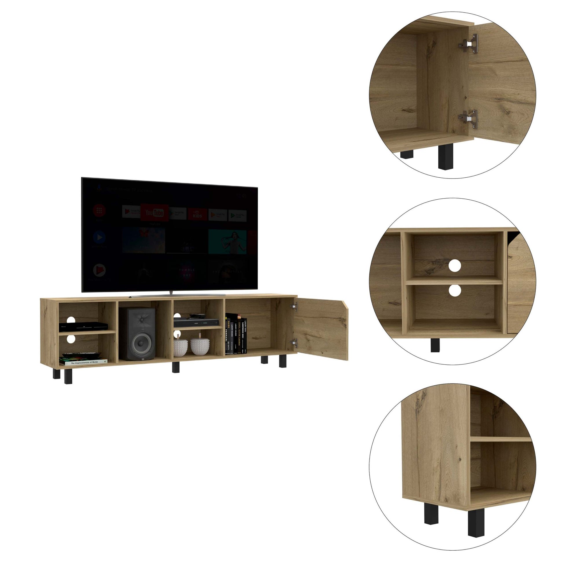 Native Tv Stand For Tv S Up 70", Four Open Shelves, Five Legs Beige Mdf Engineered Wood