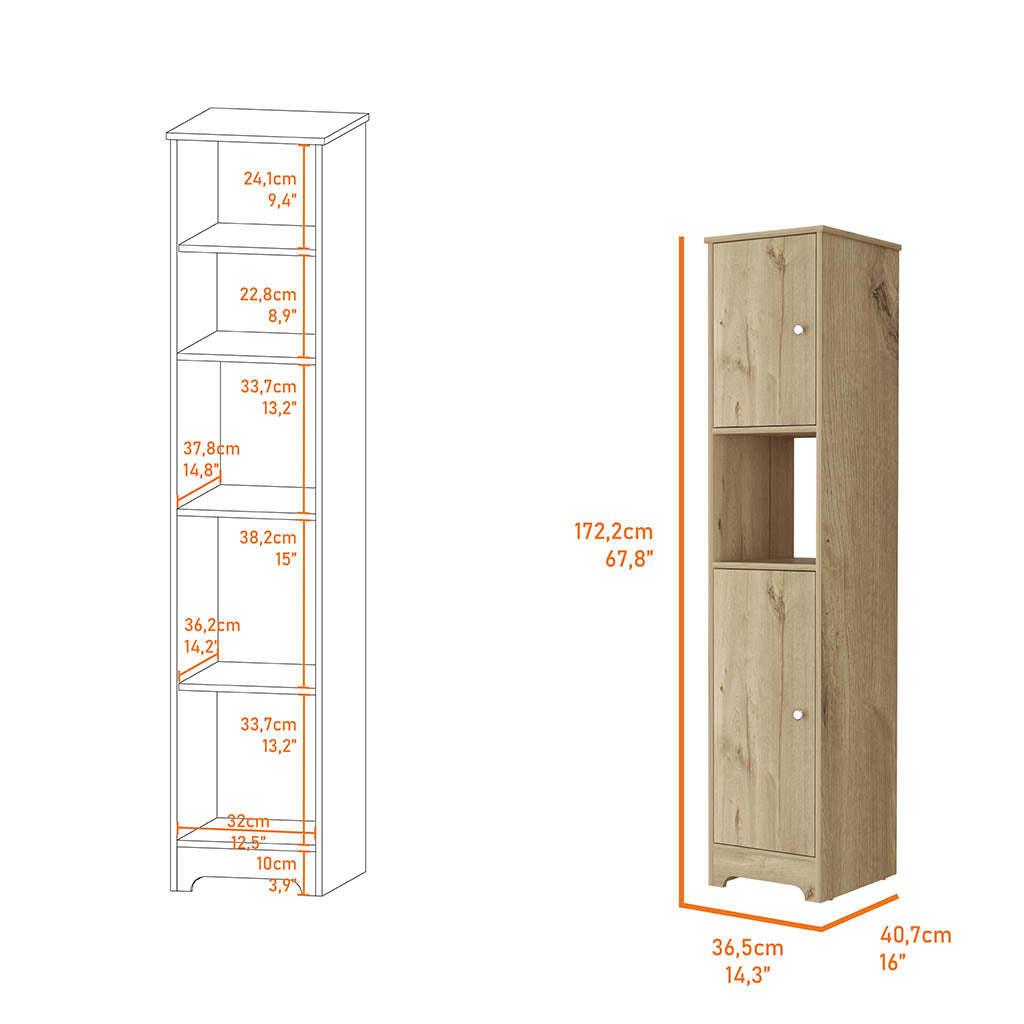 Charlotte Linen Cabinet, 2 Single Door Cabinet, Division, One Shelf Beige Mdf Engineered Wood