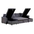 Artemax U Shape Pull Out Sleeper Sectional Sofa With Double Storage Spaces ,Dark Gray Dark Gray Fabric