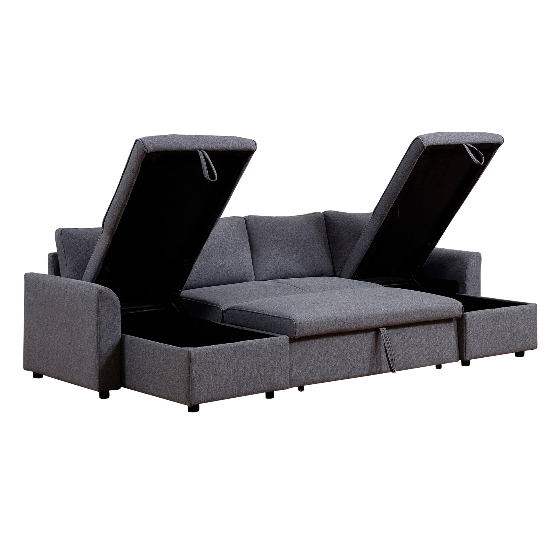 Artemax U Shape Pull Out Sleeper Sectional Sofa With Double Storage Spaces ,Dark Gray Dark Gray Fabric