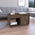 Velvet Coffee Table, One Open Shelf, Single Door Cabinet Brown Mdf Engineered Wood