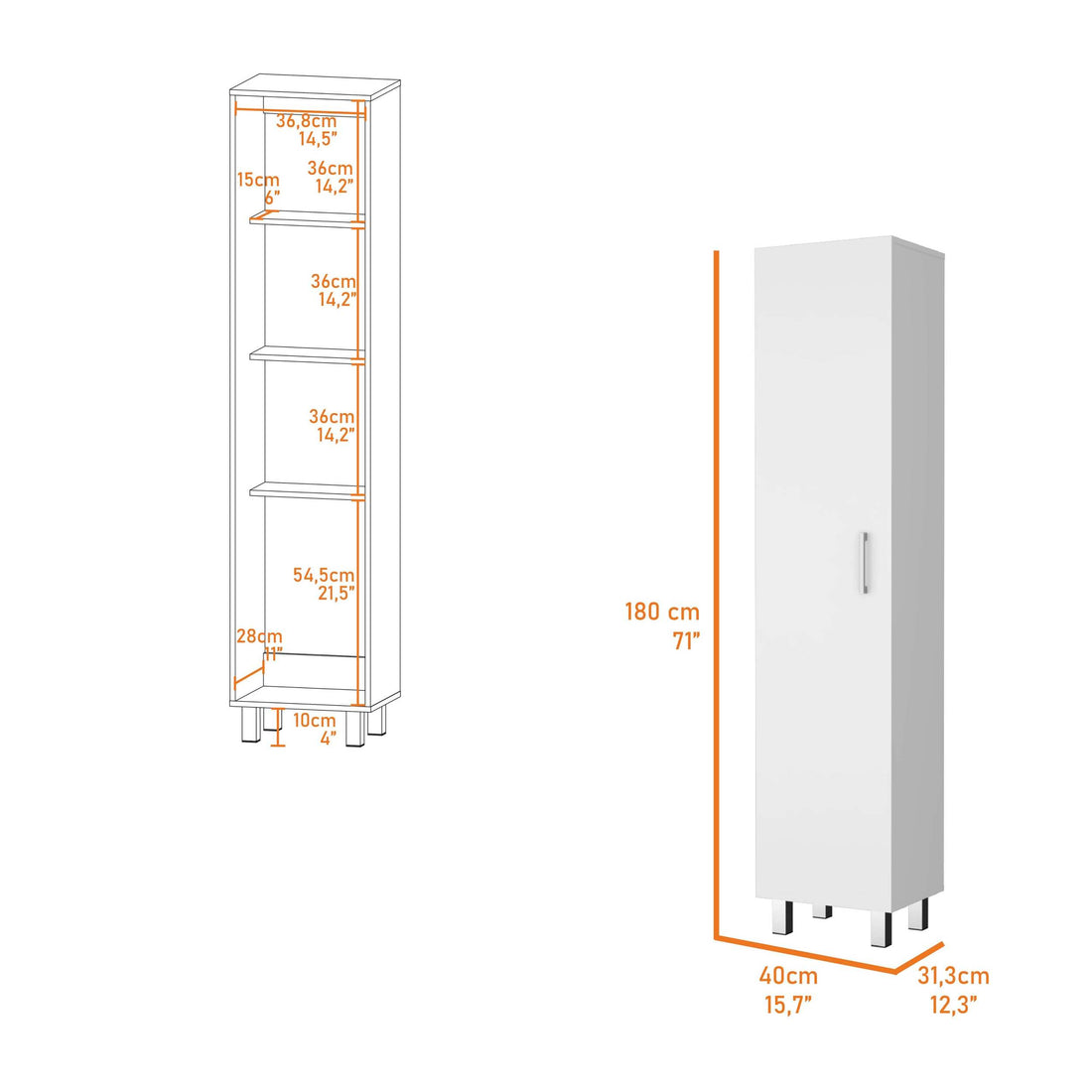 Weiser Wall Storage Cabinet, Space Saver Storage Cabinet With Broom Hangers White Mdf Engineered Wood