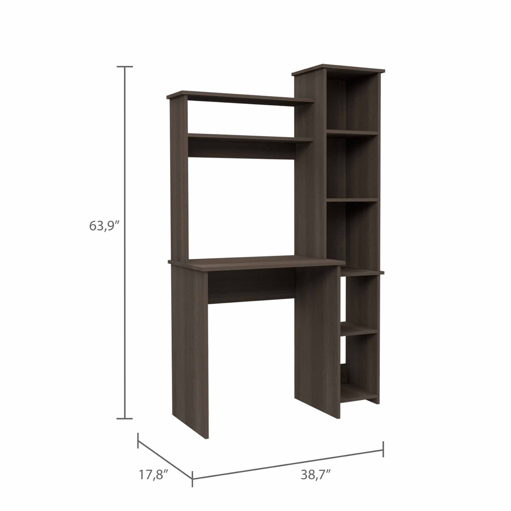 Nashville Writing Desk, Six Shelves Brown Mdf Engineered Wood