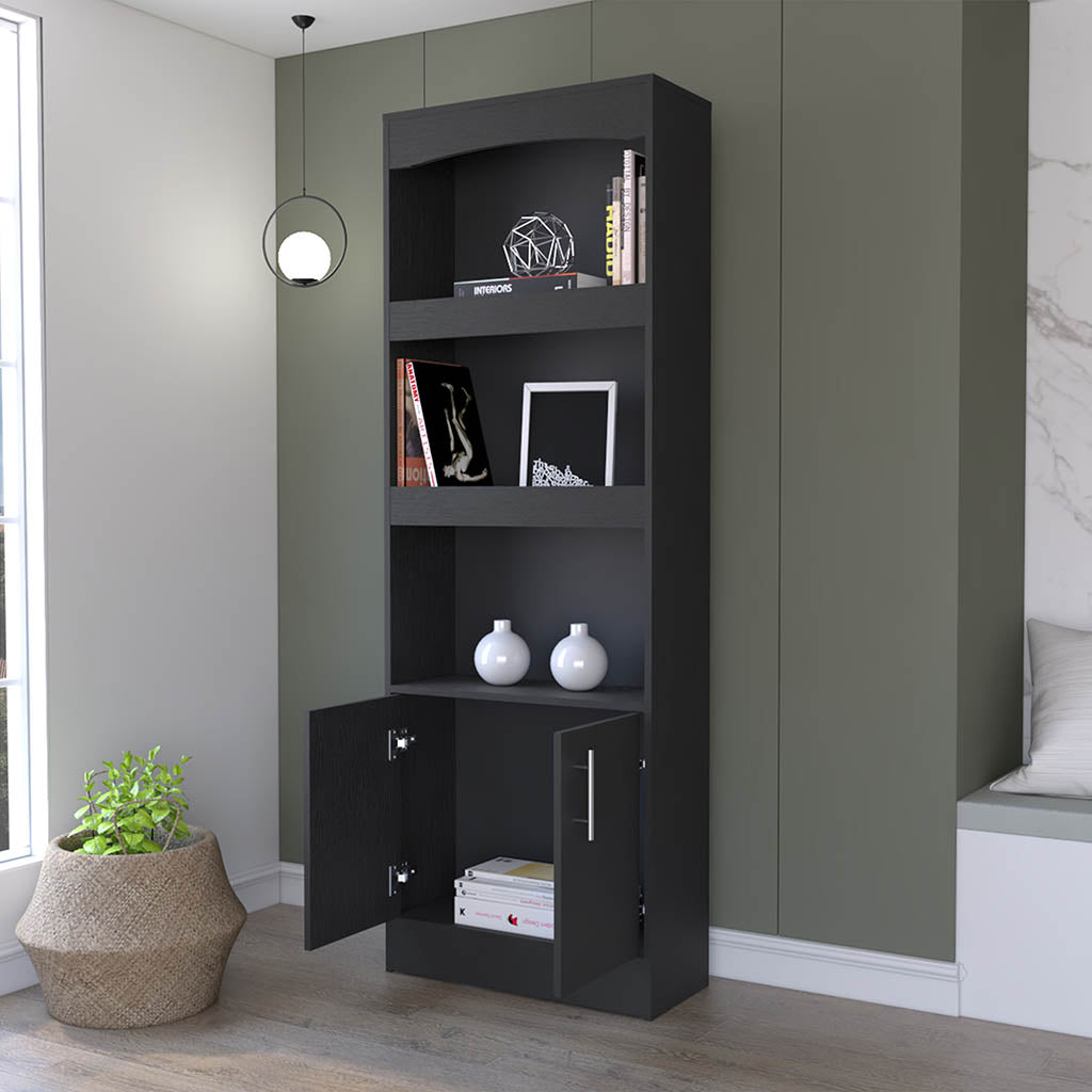 Durango Bookcase, Three Shelves, Double Door Cabinet 3 4 Shelves Black Primary Living Space Modern Mdf Engineered Wood