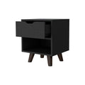 Carthage Nightstand With 1 Drawer, 1 Open Storage Shelf And Wooden Legs Black Mdf Engineered Wood