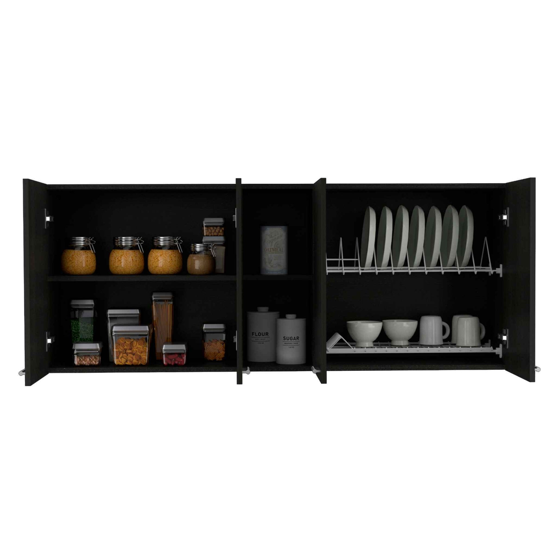 Winslow 150" Wall Cabinet, Four Doors, Two Divisions, Two Shelves Black Espresso Kitchen Industrial,Modern Pine Pine Cabinets Included Engineered Wood