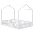 Full Size Wood House Bed With Fence And Detachable Storage Shelves, White Box Spring Not Required Full White Wood Bedroom Bed Frame Solid Wood Mdf