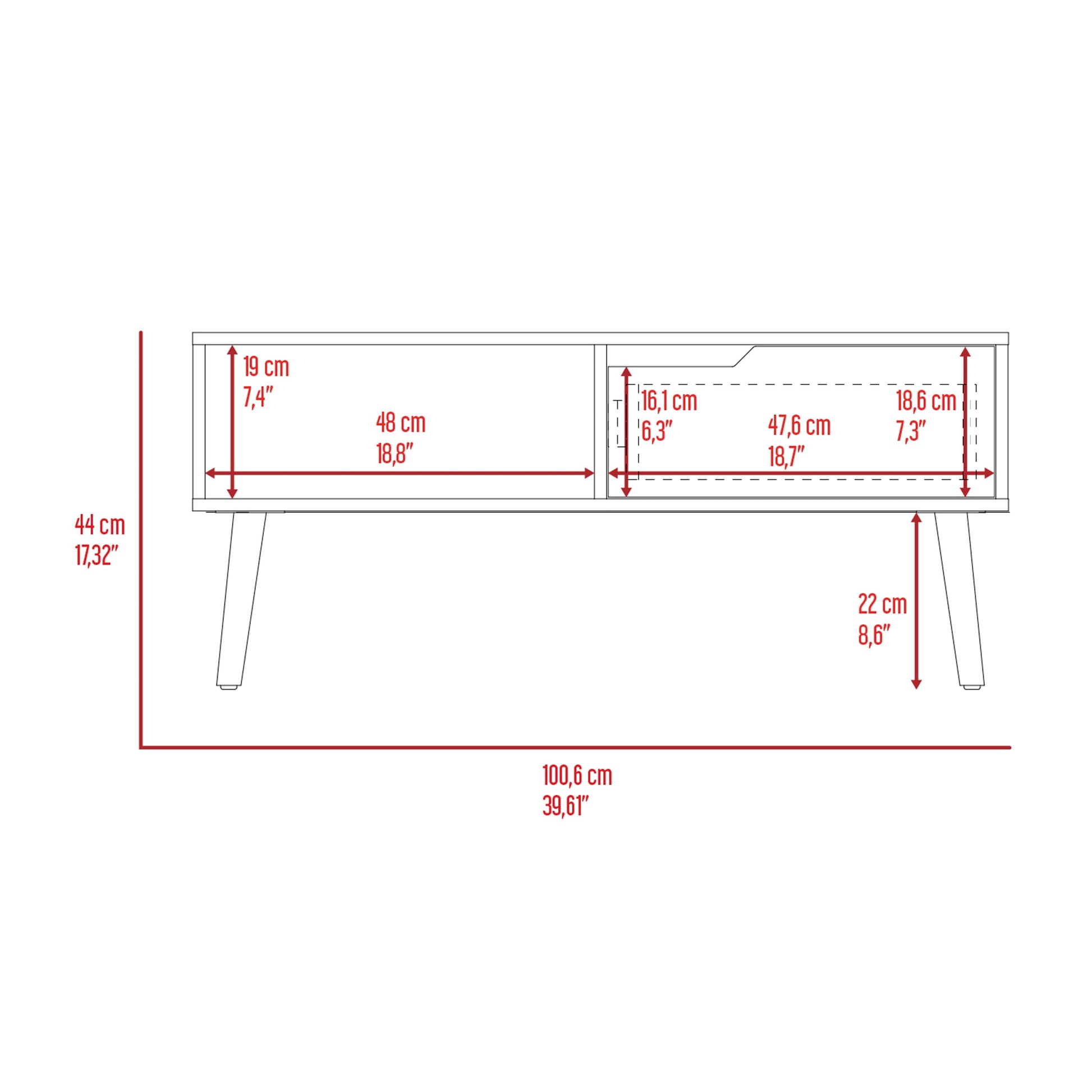 Hamburg Coffee Table 2.0One Open Shelf, One Drawer Multicolor Mdf Engineered Wood