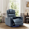 Pu Leather Power Recliner Individual Seat Home Theater Recliner With Cooling Cup Holder, Bluetooth Speaker, Led Lights, Usb Ports, Tray Table, Arm Storage For Living Room, Blue Blue Foam Pu