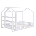 Full Size Wood House Bed With Fence And Detachable Storage Shelves, White Box Spring Not Required Full White Wood Bedroom Bed Frame Solid Wood Mdf