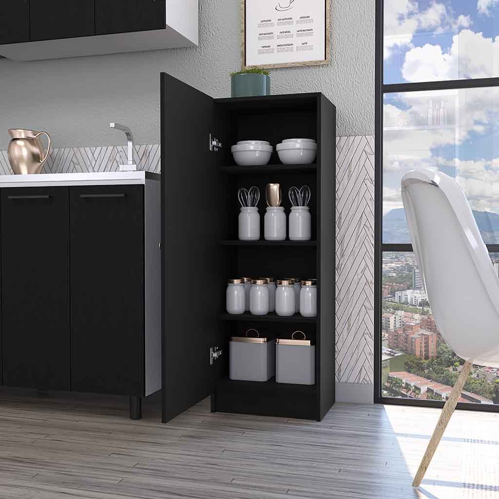 Miami Single Door Pantry, Four Shelves Black Mdf Engineered Wood