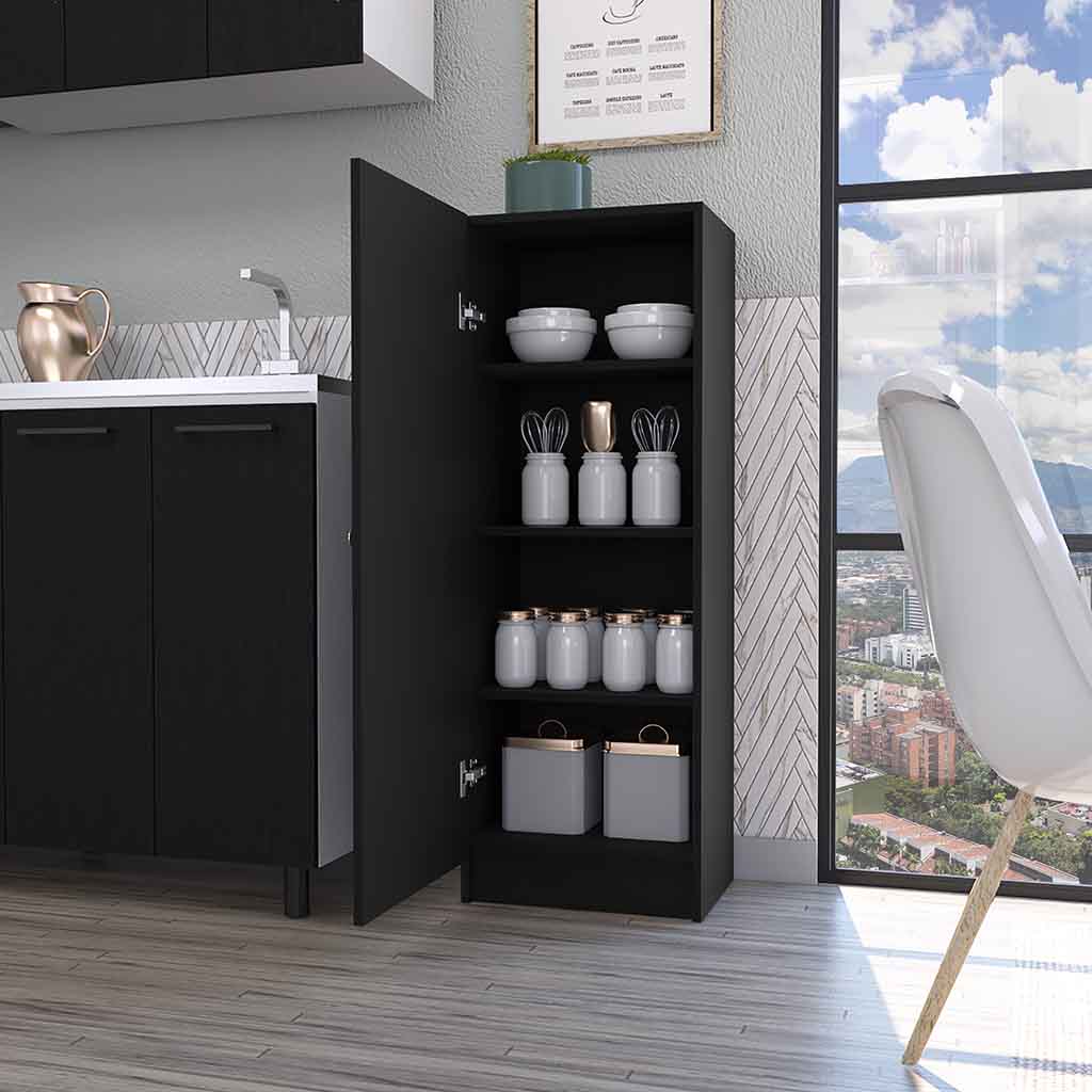 Miami Single Door Pantry, Four Shelves Black Primary Living Space Modern Mdf Shelves Included Engineered Wood