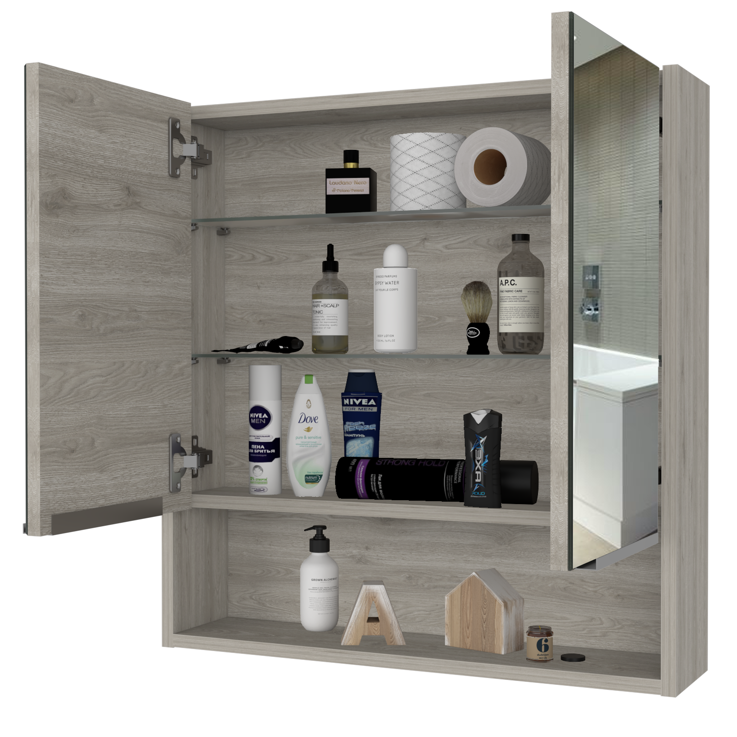 Ozark 24" Medicine Cabinet With Mirror, One Shelf Beige Mdf Engineered Wood