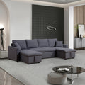 Artemax U Shape Pull Out Sleeper Sectional Sofa With Double Storage Spaces ,Dark Gray Dark Gray Fabric