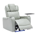 Pu Leather Power Recliner Individual Seat Home Theater Recliner With Cooling Cup Holder, Bluetooth Speaker, Led Lights, Usb Ports, Tray Table, Arm Storage For Living Room, Grey Grey Foam Pu