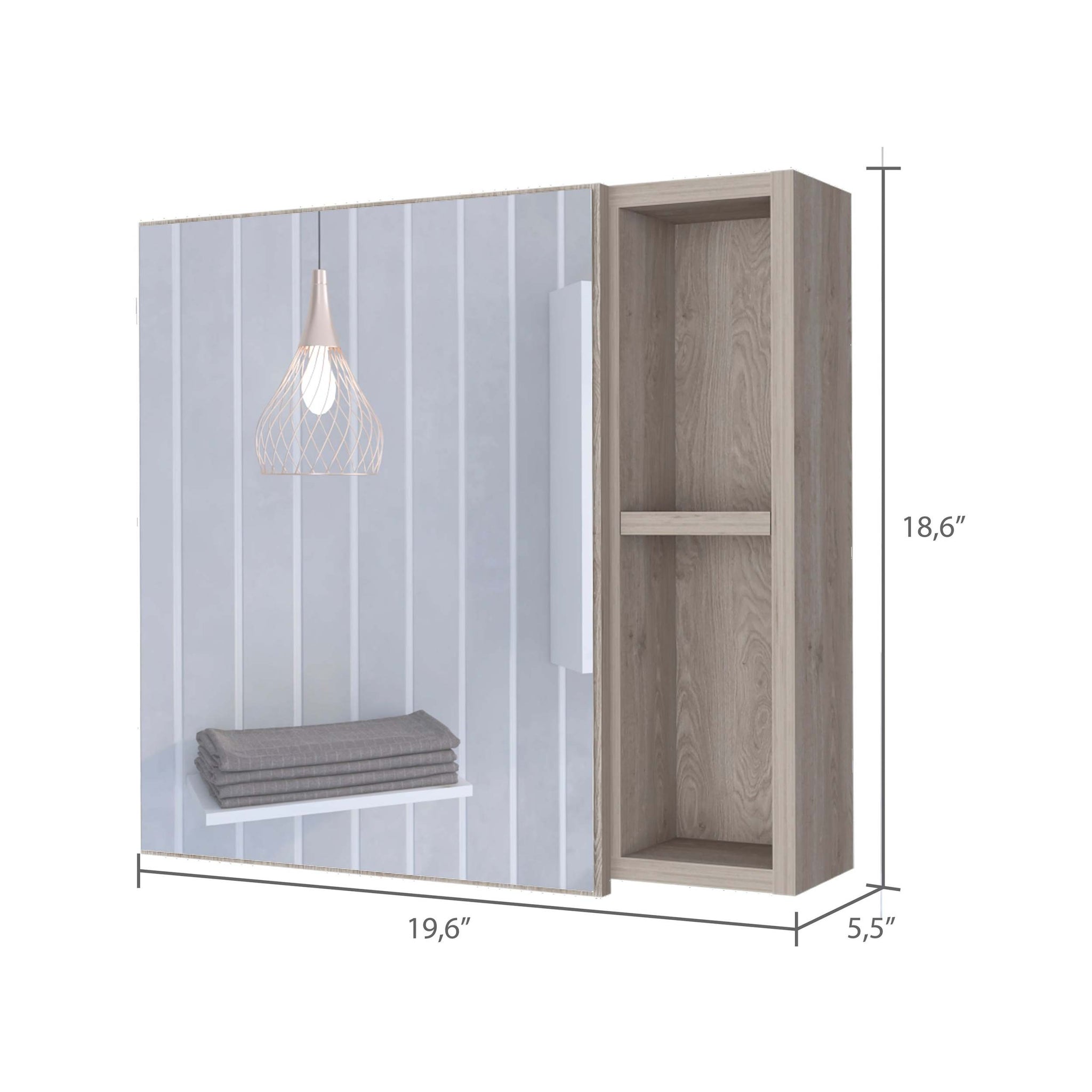 Minsk Medicine Cabinet, Mirror, Two External Shelves, Single Door Cabinet, Three Interior Shelves White Mdf Engineered Wood