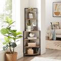 6 Tier Corner Open Shelf Modern Bookcase Wood Rack Freestanding Shelving Unit,Plant Album Trinket Sturdy Stand Small Bookshelf Space Saving For Living Room Home Office Kitchen Small Space Rustic Brown Brown Corner Office American Design,Rustic Metal &