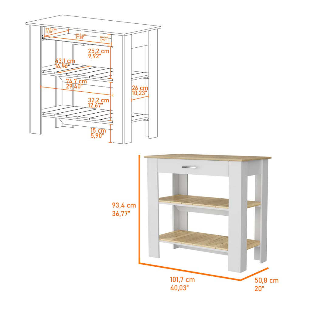 Brooklyn 40 Kitchen Island, Two Shelves, One Drawer Multicolor Mdf Engineered Wood