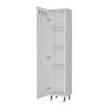 Clarno Tall Storage Cabinet, Single Door With Broom Hangers White Mdf Engineered Wood