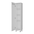 Clarno Tall Storage Cabinet, Single Door With Broom Hangers Freestanding 3 4 Shelves White Primary Living Space Modern Mdf Engineered Wood